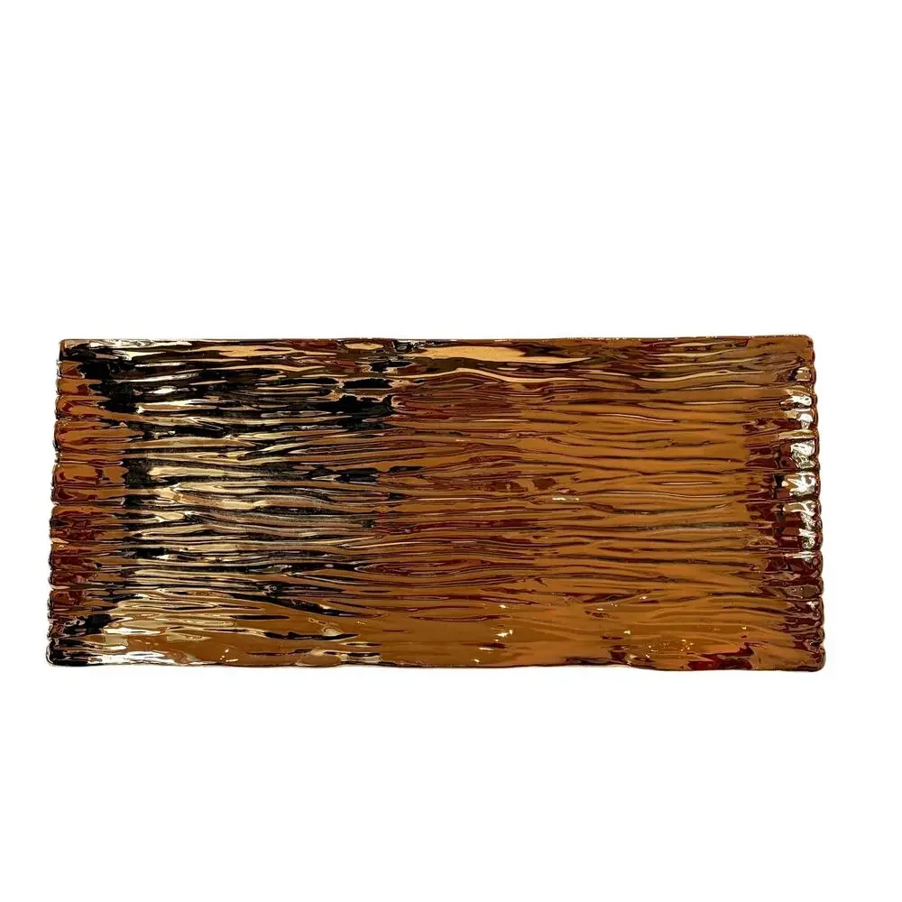 Gorgeous Gold Enameled Rectangular Serving Tray 16x7 Textured Ceramic Glam NEW